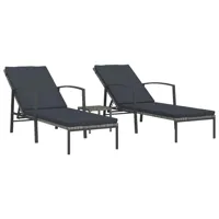 lot de 2 transats chaise longue bain de soleil lit de jardin terrasse meuble d'extérieur avec table résine tressée gris 02_0012125