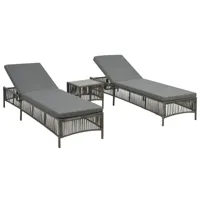 lot de 2 transats chaise longue bain de soleil lit de jardin terrasse meuble d'extérieur avec table résine tressée gris 02_0012126