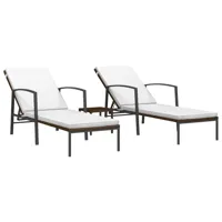lot de 2 transats chaise longue bain de soleil lit de jardin terrasse meuble d'extérieur avec table résine tressée marron 02_0012129