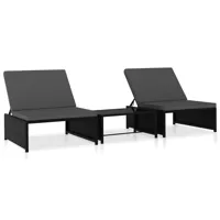 lot de 2 transats chaise longue bain de soleil lit de jardin terrasse meuble d'extérieur avec table résine tressée noir 02_0012131