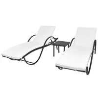 lot de 2 transats chaise longue bain de soleil lit de jardin terrasse meuble d'extérieur avec table résine tressée noir 02_0012132
