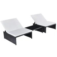 lot de 2 transats chaise longue bain de soleil lit de jardin terrasse meuble d'extérieur avec table résine tressée noir 02_0012133