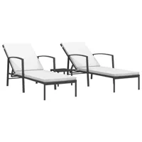 lot de 2 transats chaise longue bain de soleil lit de jardin terrasse meuble d'extérieur avec table résine tressée noir 02_0012134