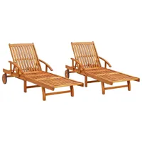 lot de 2 transats chaise longue bain de soleil lit de jardin terrasse meuble d'extérieur bois d'acacia solide 02_0012140