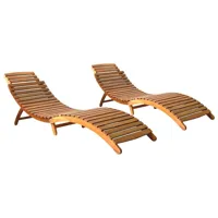 lot de 2 transats chaise longue bain de soleil lit de jardin terrasse meuble d'extérieur bois d'acacia solide 02_0012141