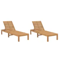 lot de 2 transats chaise longue bain de soleil lit de jardin terrasse meuble d'extérieur bois de teck solide 02_0012142