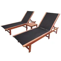 lot de 2 transats chaise longue bain de soleil lit de jardin terrasse meuble d'extérieur et table bois d'acacia solide et textilène 02_0012144