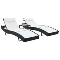 lot de 2 transats chaise longue bain de soleil lit de jardin terrasse meuble d'extérieur et table résine tressée et textilène noir 02_0012146