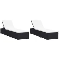 lot de 2 transats chaise longue bain de soleil lit de jardin terrasse meuble d'extérieur avec coussins résine tressée noir 02_0012157