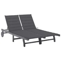 transat chaise longue bain de soleil lit de jardin terrasse meuble d'extérieur 2 places avec coussin gris acacia 02_0012226