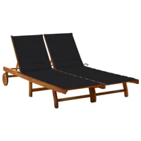 transat chaise longue bain de soleil lit de jardin terrasse meuble d'extérieur 2 places avec coussins acacia solide 02_0012235
