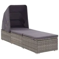 transat chaise longue bain de soleil lit de jardin terrasse meuble d'extérieur avec auvent et coussin résine tressée gris 02_0012273