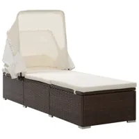 transat chaise longue bain de soleil lit de jardin terrasse meuble d'extérieur avec auvent et coussin résine tressée marron 02_0012274