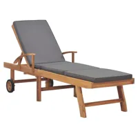 transat chaise longue bain de soleil lit de jardin terrasse meuble d'extérieur avec coussin bois de teck solide gris foncé 02_0012430