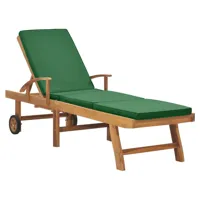 transat chaise longue bain de soleil lit de jardin terrasse meuble d'extérieur avec coussin bois de teck solide vert 02_0012432