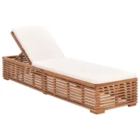 transat chaise longue bain de soleil lit de jardin terrasse meuble d'extérieur 200 cm avec coussin bois de teck solide crème 02_0012438