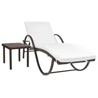 transat chaise longue bain de soleil lit de jardin terrasse meuble d'extérieur avec coussin et table résine tressée marron 02_0012452