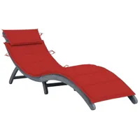 transat chaise longue bain de soleil lit de jardin terrasse meuble d'extérieur 190 cm avec coussin gris bois d'acacia solide 02_0012469