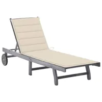 transat chaise longue bain de soleil lit de jardin terrasse meuble d'extérieur avec coussin gris bois d'acacia solide 02_0012476