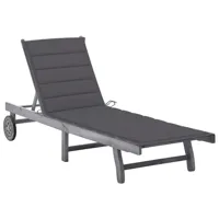 transat chaise longue bain de soleil lit de jardin terrasse meuble d'extérieur avec coussin gris bois d'acacia solide 02_0012477