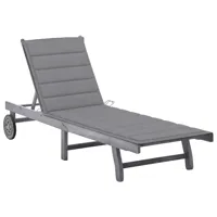 transat chaise longue bain de soleil lit de jardin terrasse meuble d'extérieur avec coussin gris bois d'acacia solide 02_0012484
