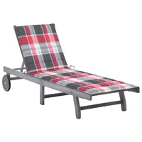 transat chaise longue bain de soleil lit de jardin terrasse meuble d'extérieur avec coussin gris bois d'acacia solide 02_0012485