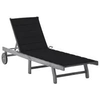 transat chaise longue bain de soleil lit de jardin terrasse meuble d'extérieur avec coussin gris bois d'acacia solide 02_0012488