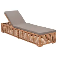 transat chaise longue bain de soleil lit de jardin terrasse meuble d'extérieur avec coussin gris foncé bois de teck solide 02_0012491