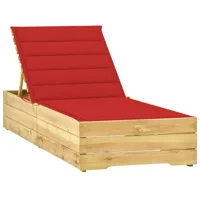 transat chaise longue bain de soleil lit de jardin terrasse meuble d'extérieur avec coussin rouge bois de pin imprégné 02_0012502