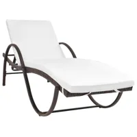 transat chaise longue bain de soleil lit de jardin terrasse meuble d'extérieur avec coussin résine tressée marron 02_0012512