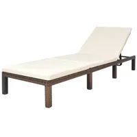 transat chaise longue bain de soleil lit de jardin terrasse meuble d'extérieur avec coussin résine tressée marron 02_0012514