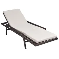 transat chaise longue bain de soleil lit de jardin terrasse meuble d'extérieur avec coussin résine tressée marron 02_0012517