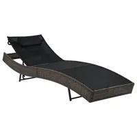 transat chaise longue bain de soleil lit de jardin terrasse meuble d'extérieur avec oreiller résine tressée marron 02_0012558