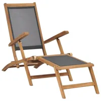 transat chaise longue bain de soleil lit de jardin terrasse meuble d'extérieur avec repose-pied bois de teck solide noir 02_0012572