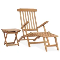transat chaise longue bain de soleil lit de jardin terrasse meuble d'extérieur avec repose-pied et table 159 x 58 x 91 cm bois de teck 02_0012586