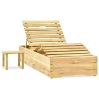 transat chaise longue bain de soleil lit de jardin terrasse meuble d'extérieur 198 cm avec table bois de pin imprégné de vert 02_0012608