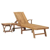 transat chaise longue bain de soleil lit de jardin terrasse meuble d'extérieur avec table bois de teck solide 02_0012609