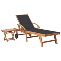 transat chaise longue bain de soleil lit de jardin terrasse meuble d'extérieur avec table et coussin bois de teck solide 02_0012647