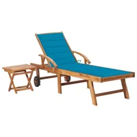 transat chaise longue bain de soleil lit de jardin terrasse meuble d'extérieur avec table et coussin bois de teck solide 02_0012653