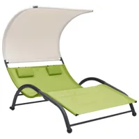 transat chaise longue bain de soleil lit de jardin terrasse meuble d'extérieur double avec auvent textilène vert 02_0012726