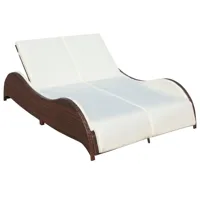 transat chaise longue bain de soleil lit de jardin terrasse meuble d'extérieur double avec coussin résine tressée marron 02_0012728