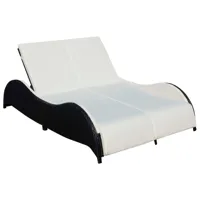transat chaise longue bain de soleil lit de jardin terrasse meuble d'extérieur double avec coussin vague résine tressée noir 02_0012729