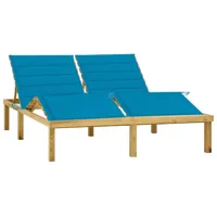 transat chaise longue bain de soleil lit de jardin terrasse meuble d'extérieur double et coussins bleu pin imprégné 02_0012751