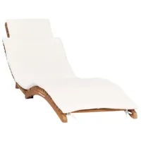 transat chaise longue bain de soleil lit de jardin terrasse meuble d'extérieur pliable avec coussin blanc crème bois de teck 02_0012835