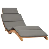 transat chaise longue bain de soleil lit de jardin terrasse meuble d'extérieur pliable avec coussin gris foncé bois de teck 02_0012853