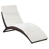 transat chaise longue bain de soleil lit de jardin terrasse meuble d'extérieur pliable avec coussin résine tressée marron 02_0012857
