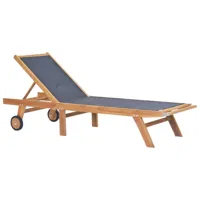 transat chaise longue bain de soleil lit de jardin terrasse meuble d'extérieur pliable avec roulettes teck massif et textilène 02_0012862