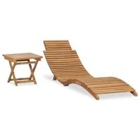 transat chaise longue bain de soleil lit de jardin terrasse meuble d'extérieur pliable avec table bois de teck solide 02_0012863