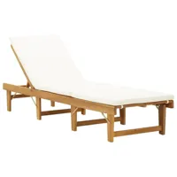transat chaise longue bain de soleil lit de jardin terrasse meuble d'extérieur pliable coussin bois massif d'acacia blanc crème 02_0012869