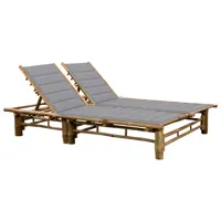 transat chaise longue bain de soleil lit de jardin terrasse meuble d'extérieur pour 2 personnes avec coussins bambou 02_0012896
